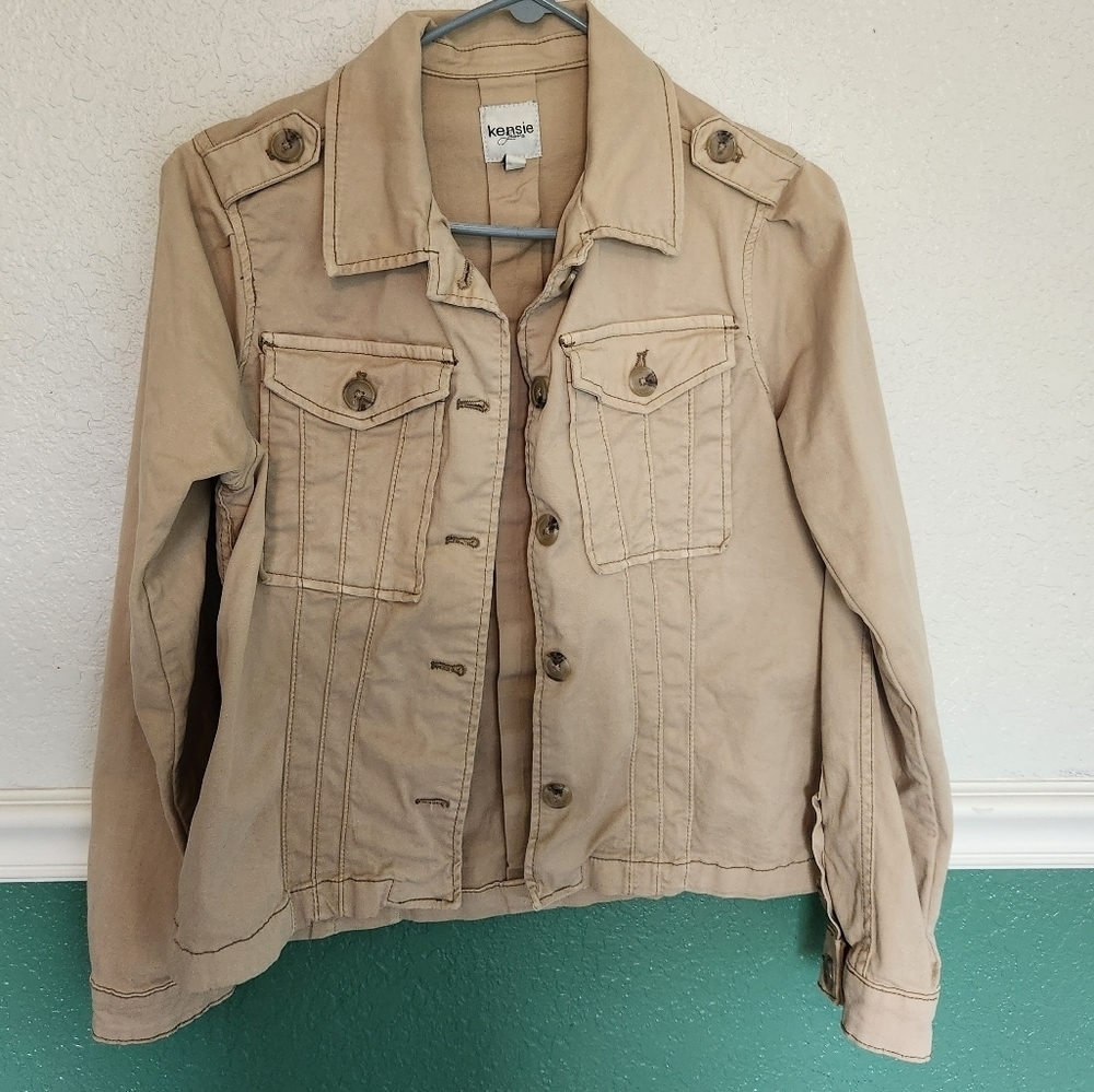Kensie Utility Jacket, Button Cuffs, Small, Cotton-Spandex‎ Womens Size Small
